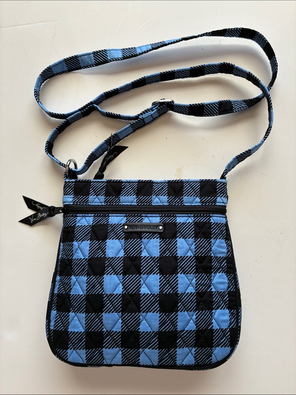 Vera Bradley Blue and Black Quilted Plaid/ Gingham Crossbody Bag NWOT